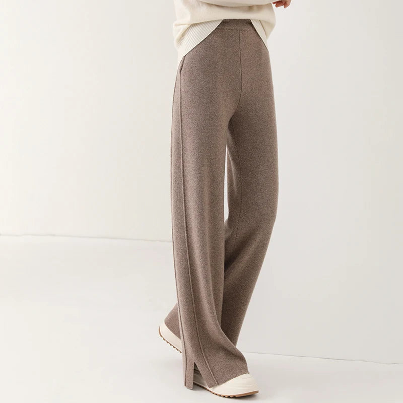 Women's Cashmere High Waist Fashion Designer Formal Pants Classic Straight-Leg Pants