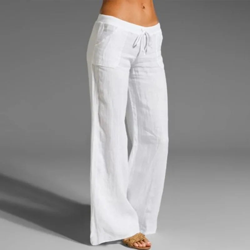 Women's Cotton Drawstring Loose Fashion Designer Linen Pants Slim-Fit Leggings