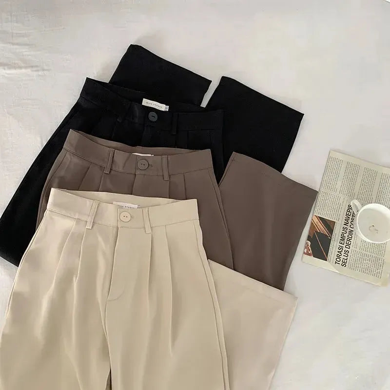 Women's Elegant High Waist Korean Office Fashion Designer Pants Soft Stretch Trousers
