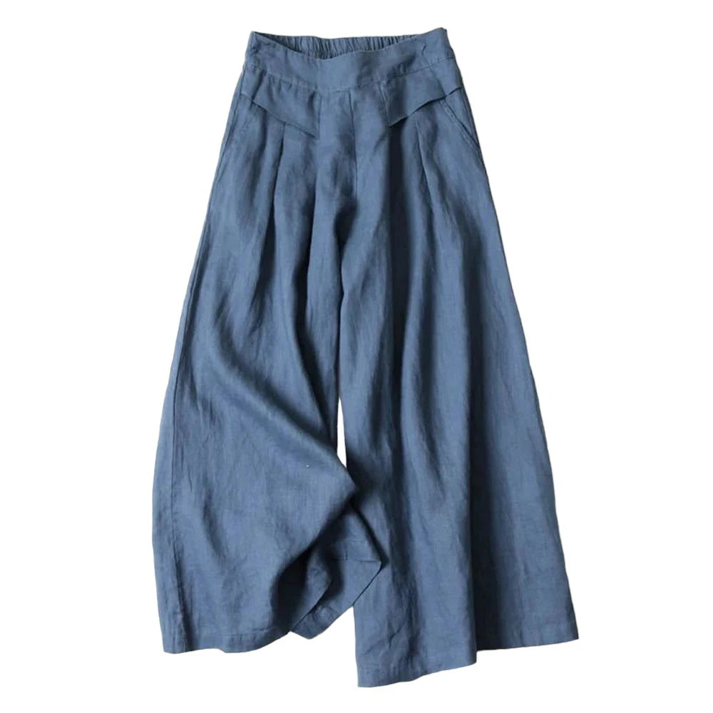 Women's Linen Cotton Wide Leg Fashion Designer Pants Formal Linen Trousers