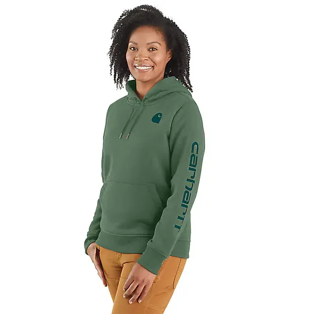 Women's Relaxed Fit Midweight Logo Sleeve Graphic Hoodie - Frosted Balsam