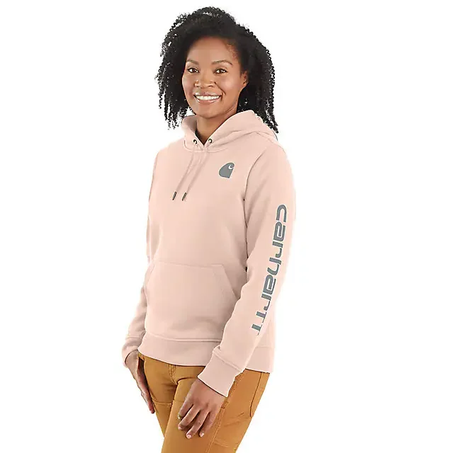 Women's Relaxed Fit Midweight Logo Sleeve Graphic Hoodie - Georgia Peach