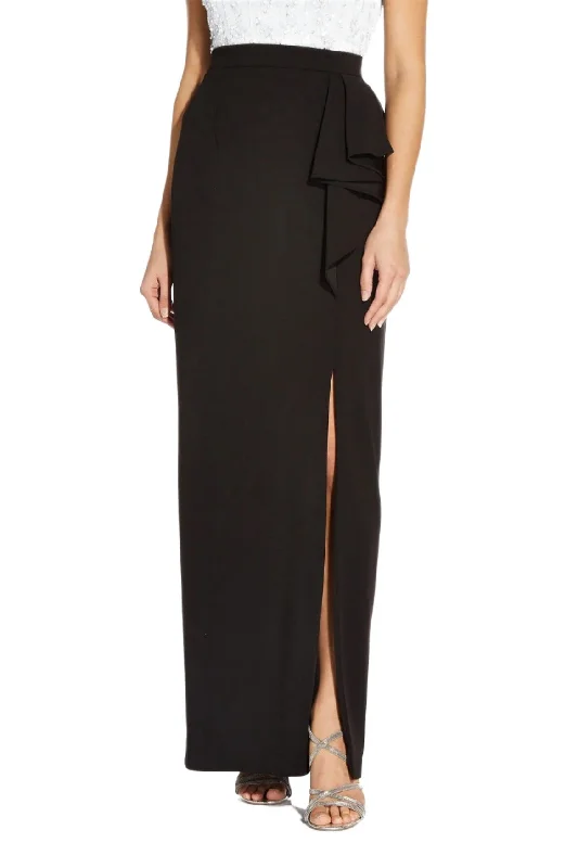 Adrianna Papell Mid Banded Waist Ruffled Slit Side Solid Long Knot Crepe Skirt patchwork skirt art