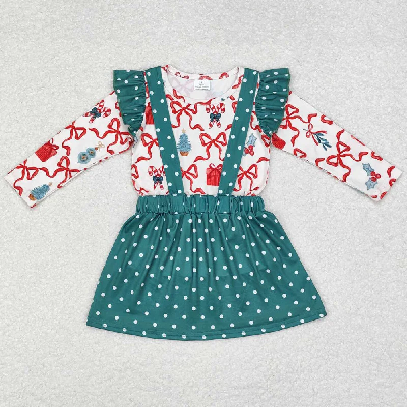 Baby Girls Clothes Christmas Bows Gifts Tunic Top Suspender Skirts Clothes Sets GLD0617 high waist skirt
