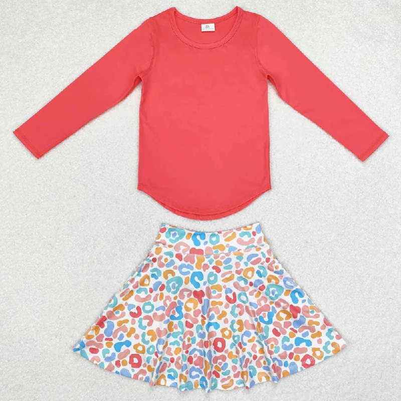 Baby Girls Clothes Corol Top Colorful Leopard Skirts Yoga Clothes Sets GLD0594 linen skirt relaxed