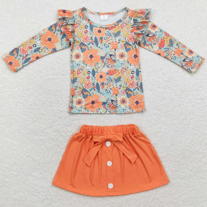 Baby Girls Clothes Fall Orange Flowers Shirts Skirt Sets GLD0591 velvet skirt sumptuous Baby Girls Clothes Fall Orange Flowers Shirts Skirt Sets GLD0591 velvet skirt sumptuous