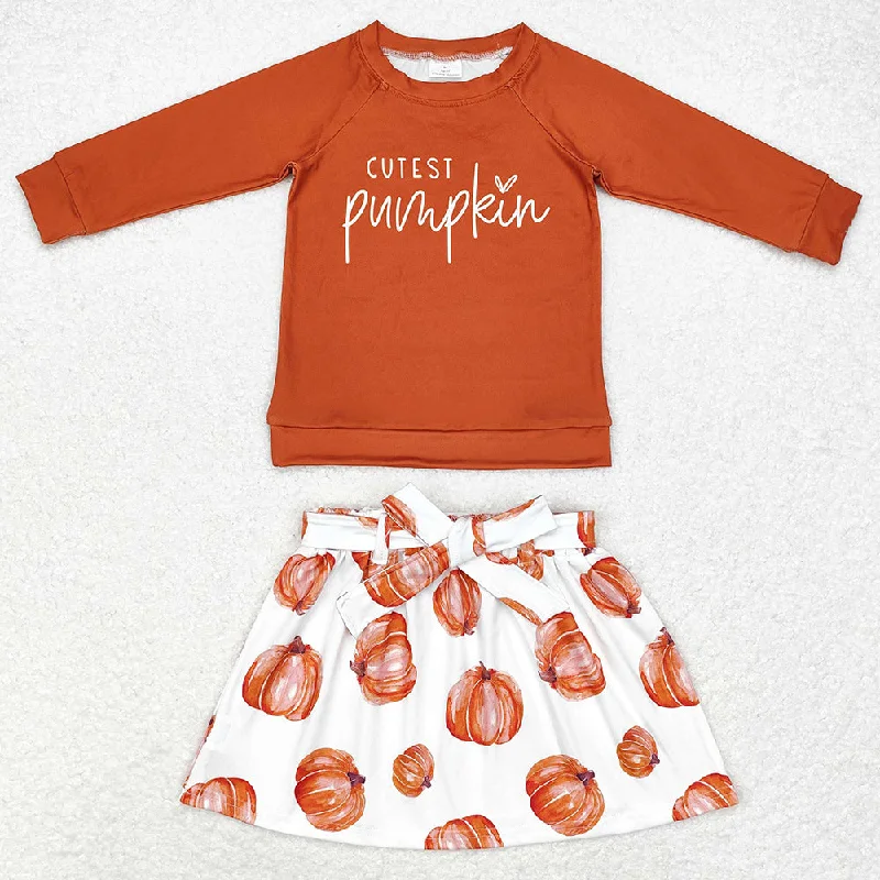 Baby Girls Clothes Halloween Pumpkin Shirt Skirts Sets GLD0686 velvet skirt luxury