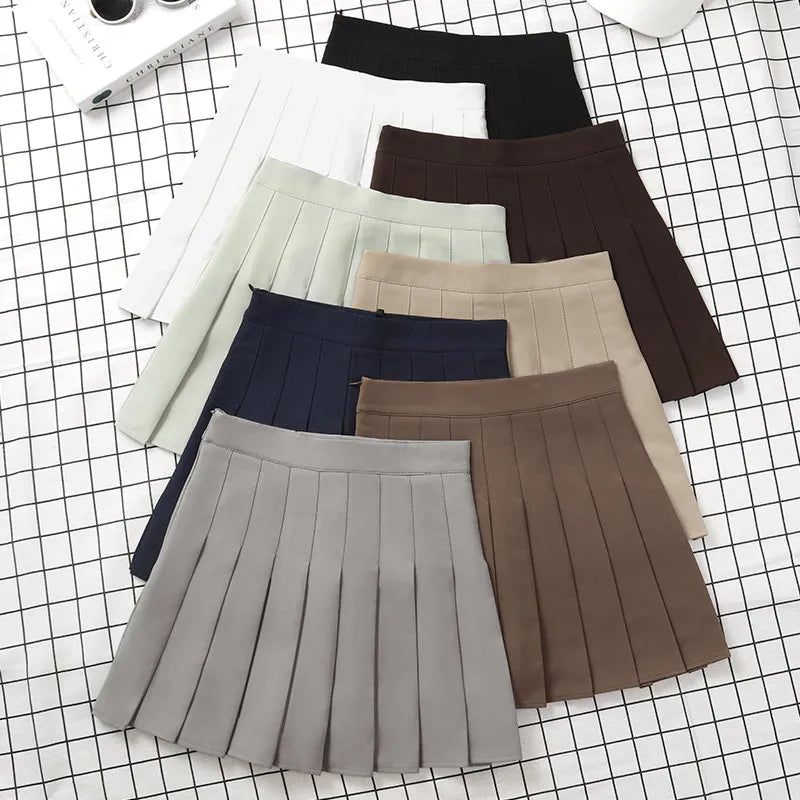 Brown Skirt Ladies Summer Clothes Women's High Waist Harajuku Korean Style Black Mini Pleated Skirt For School Girl Uniform denim skirt trendy