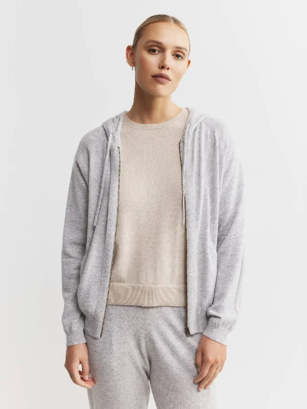 Essential Cashmere Zip Hoodie - Grey Melange