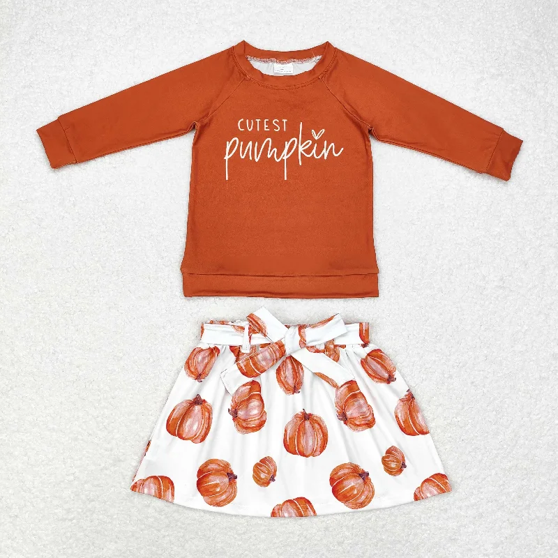GLD0686 cutest pumpkin long-sleeved pumpkin skirt set leather skirt bold
