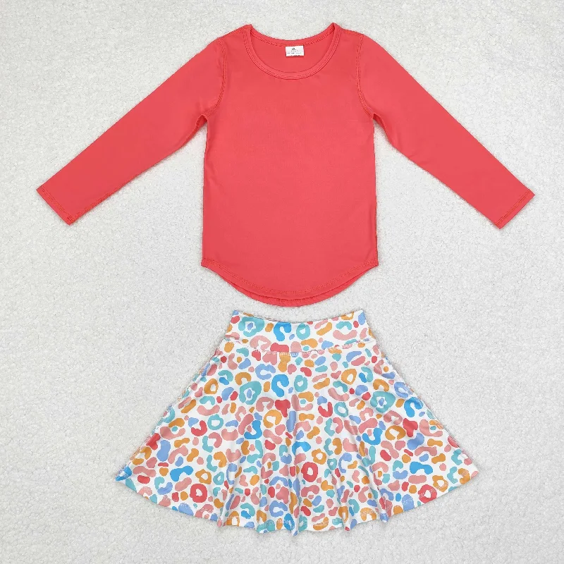 GT0643+ GLK0026 Baby Girls Coral Long Sleeve Leopard Colorful Skirts Set floral skirt print GT0643+ GLK0026 Baby Girls Coral Long Sleeve Leopard Colorful Skirts Set floral skirt print