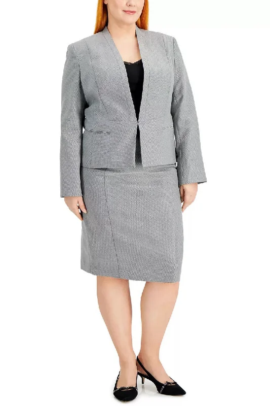 Le Suit Collarless Hook & Eye Closure at Front Shoulder Pads Side Welt Pockets Crepe Jacket with Skirt (Plus Size) relaxed fit skirt Le Suit Collarless Hook & Eye Closure at Front Shoulder Pads Side Welt Pockets Crepe Jacket with Skirt (Plus Size) relaxed fit skirt