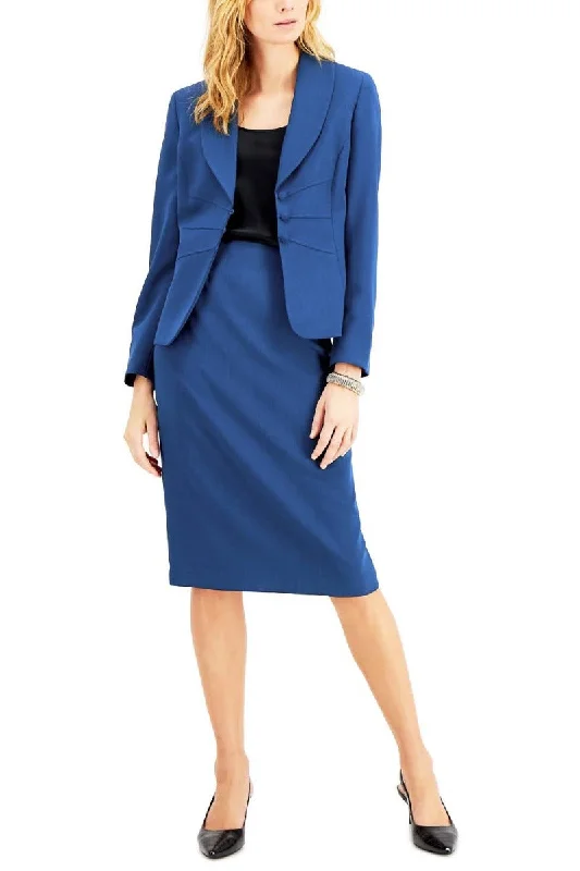 Le Suit Shawl Collar 2 Button Jacket With Matching Crepe Skirt linen skirt natural