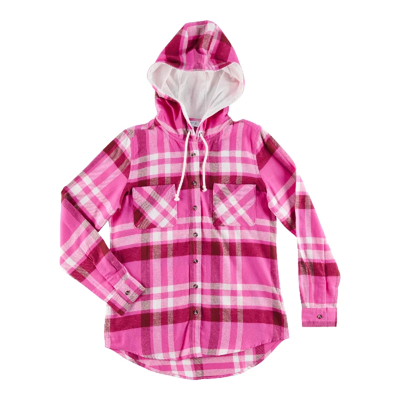 mySTYLE Women's Hooded Flannel Shirt with Button Placket and Dual Chest Pockets