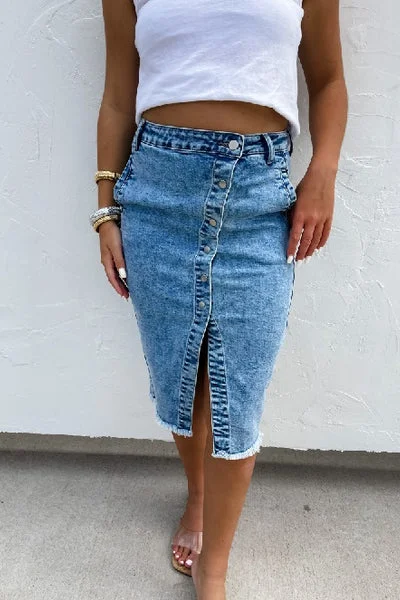 PREORDER: Riviera Denim Skirt asymmetrical skirt cut