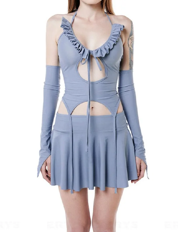 Ruffled Cutout Halter Neck Cami Top With Mini Skirt Co ord Set slim fit skirt