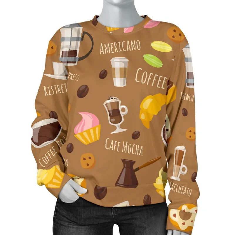 Set Coffee Pattern Print Women's Sweatshirt