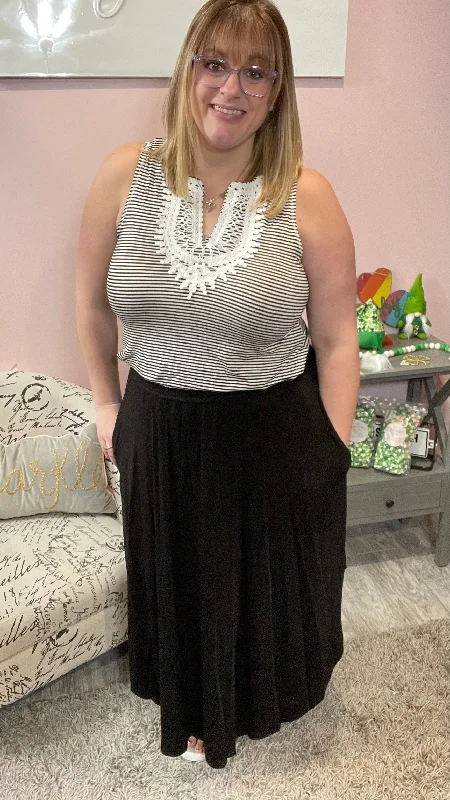 Smocked Waistband Maxi Skirt relaxed fit skirt
