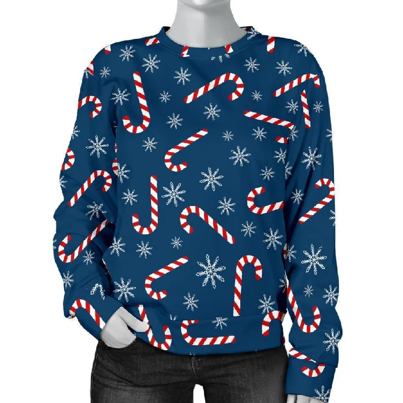 Snowflake Candy Cane Pattern Print Women's Sweatshirt