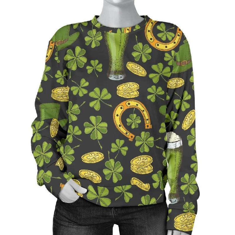 St Patrick's Day Leprechaun Beer Pattern Print Women's Sweatshirt