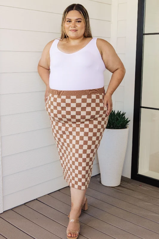 Start Your Engines Checkered Midi Skirt zip skirt side