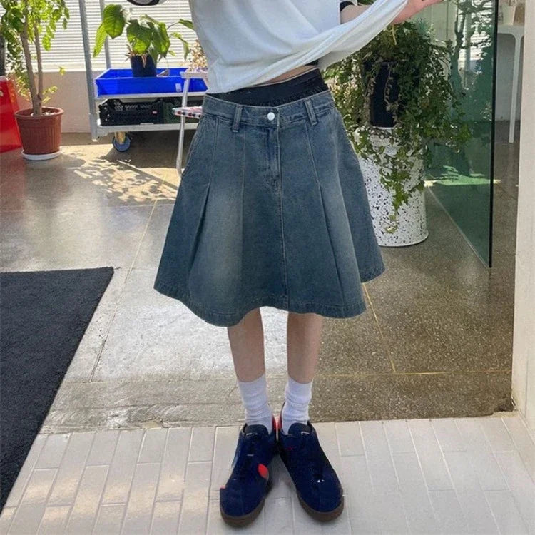 Streetwear Denim Skirt for Women High Waist A-line Jupe Fashion Casual Faldas Mujer Korean Y2K Mini Skirts lace skirt feminine Streetwear Denim Skirt for Women High Waist A-line Jupe Fashion Casual Faldas Mujer Korean Y2K Mini Skirts lace skirt feminine