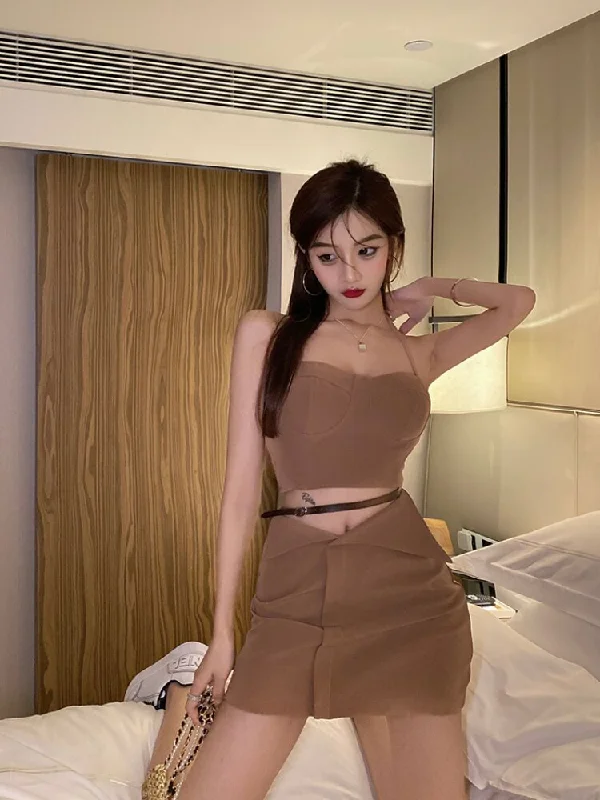 Summer Sexy Skirt Suits Women Two Piece Set New Strap Crop Top + High Waist Bodycon Mini Skirt Sets 2 Piece Outfits cashmere skirt soft Summer Sexy Skirt Suits Women Two Piece Set New Strap Crop Top + High Waist Bodycon Mini Skirt Sets 2 Piece Outfits cashmere skirt soft