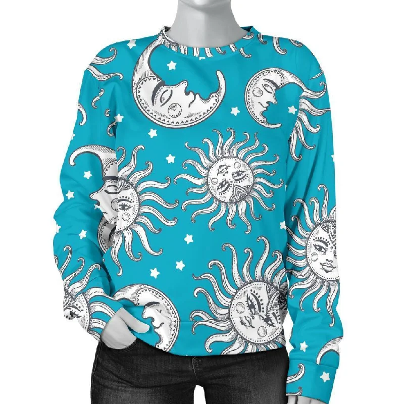 Sun Moon Blue Pattern Print Women's Sweatshirt