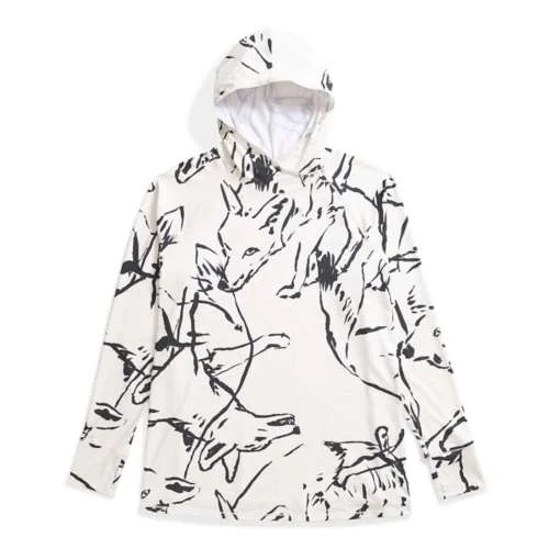 Women's Class V Water Hoodie - White Dune Coyote Field Sketch Print