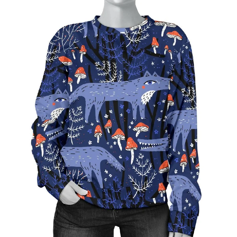 Wolf Cartoon Pattern Print Women's Sweatshirt