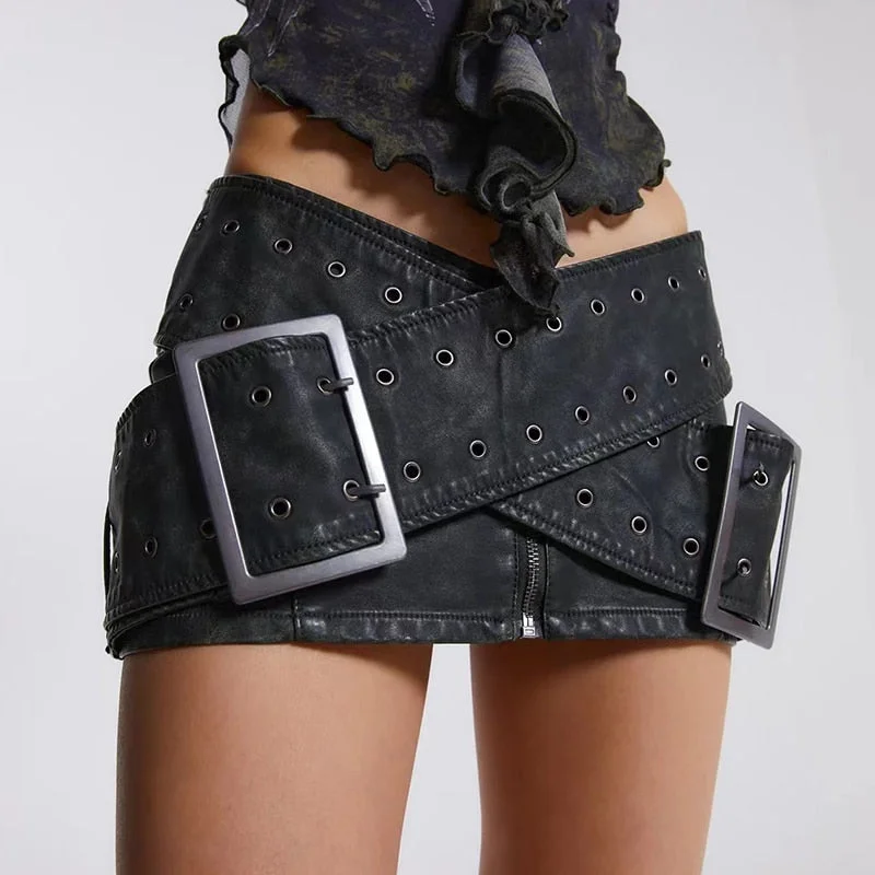 Y2K Emo Vintage Women Korean Short Sexy Leather Mini Skirts Aesthetic Fairy Grunge Low Waist Pu Leather A-line Skirt Alt Clothes midi skirt versatile Y2K Emo Vintage Women Korean Short Sexy Leather Mini Skirts Aesthetic Fairy Grunge Low Waist Pu Leather A-line Skirt Alt Clothes midi skirt versatile