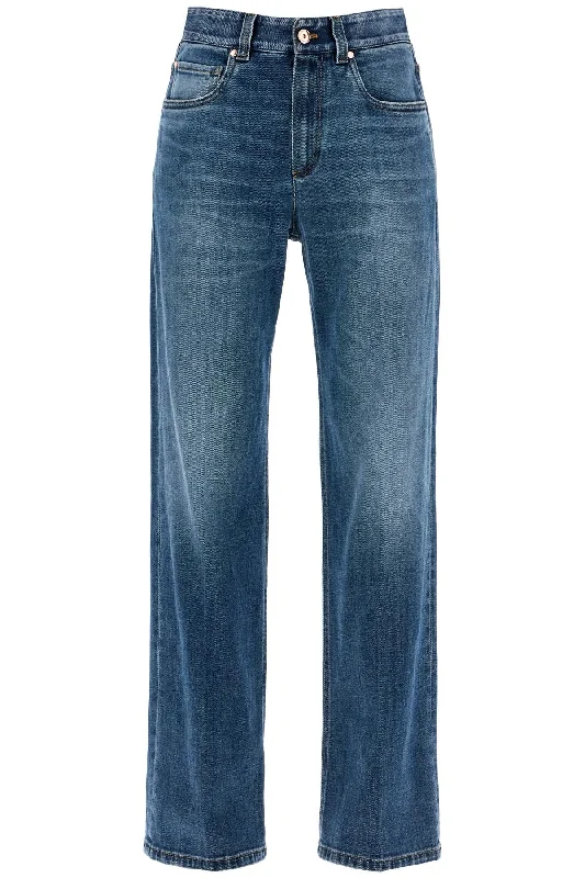 Loose Shiny Tab Jeans With  - Blue