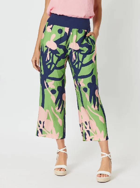 Como Wide Leg Print Pant - Green