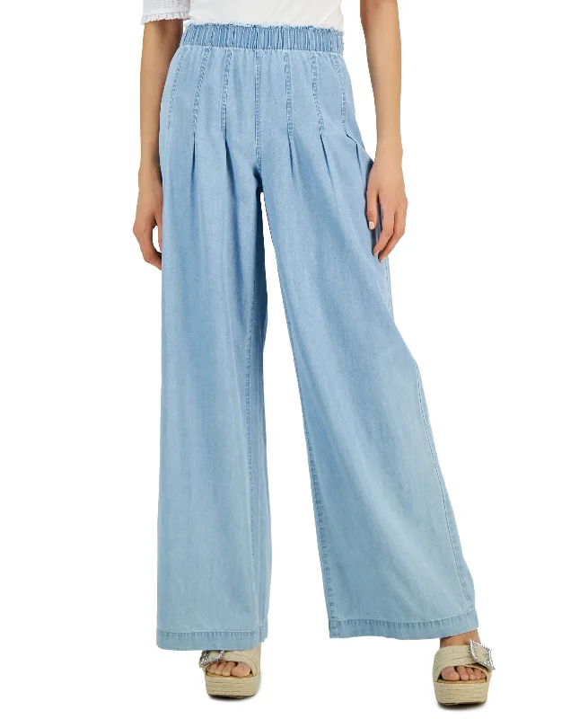 INC International Concepts Womens High Rise Chambray Wide Leg Pants