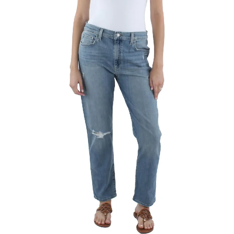 Joe's Womens High-Rise Distressed Straight Leg Jeans