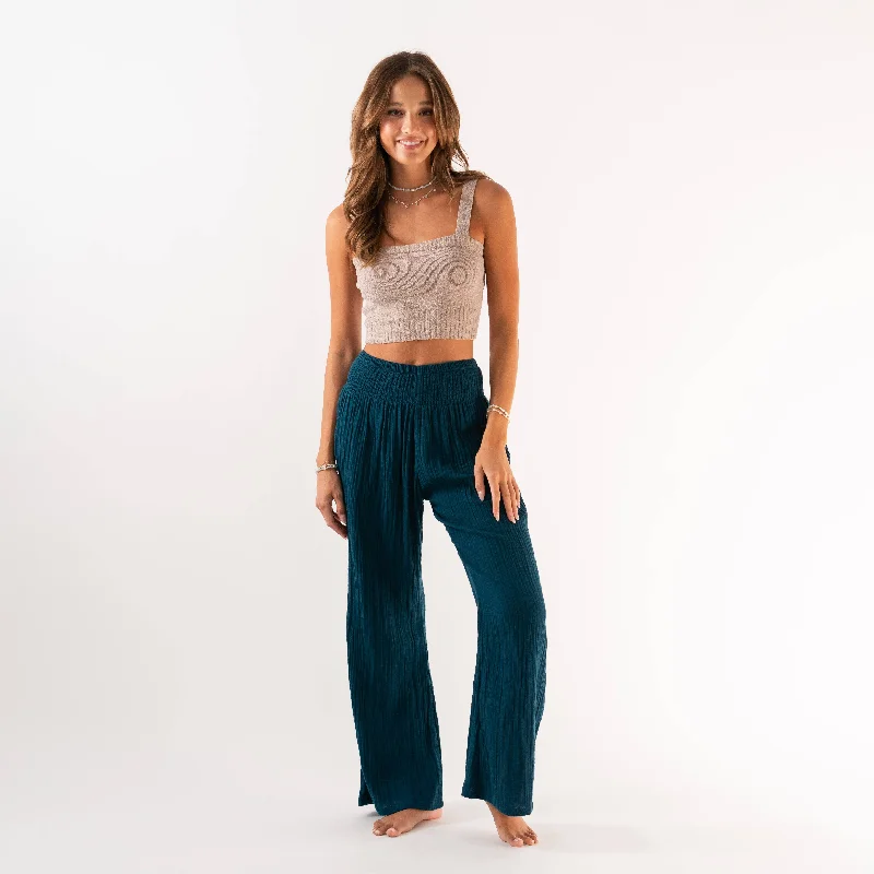 Lotus and Luna - Deep Teal Cotton Wide Leg Pants