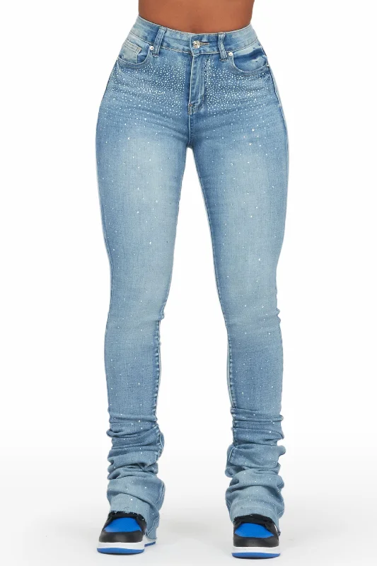 Misty Light Wash Rhinestone Super Stacked Jean