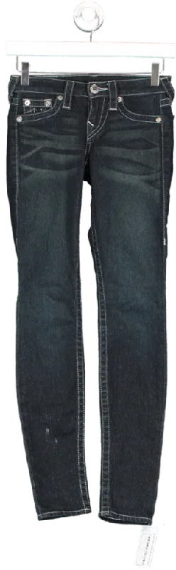 True Religion Blue Skinny Jeans Diamante Detail On Back Pockets UK XXS