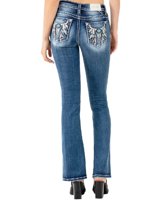 Women's Feathered Longhorn Mid-Rise Bootcut Jeans