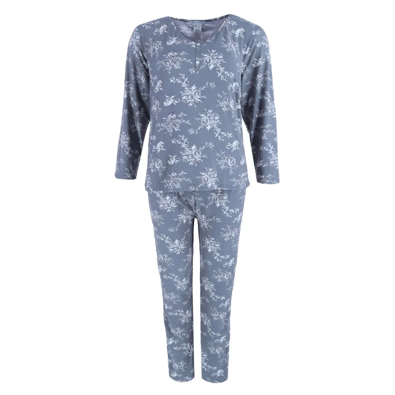 Elegant Emily Women's Henley & Pant Grey Floral Set