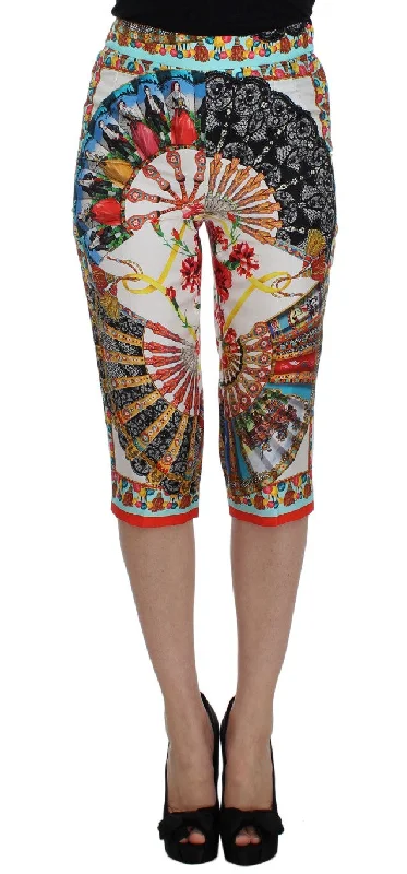 Multicolor Majolica Silk Capri Pants