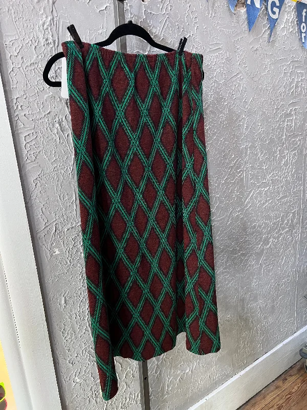 70s Brwn/Grn Argyle Skirt       w30-38