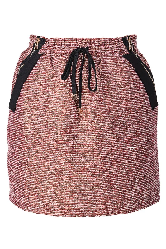 C BLOCK PEPLUM Pink Tweed-Effect Skirt