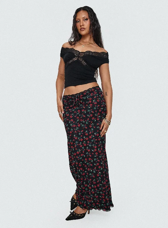 Donabella Mesh Maxi Skirt Black / Red