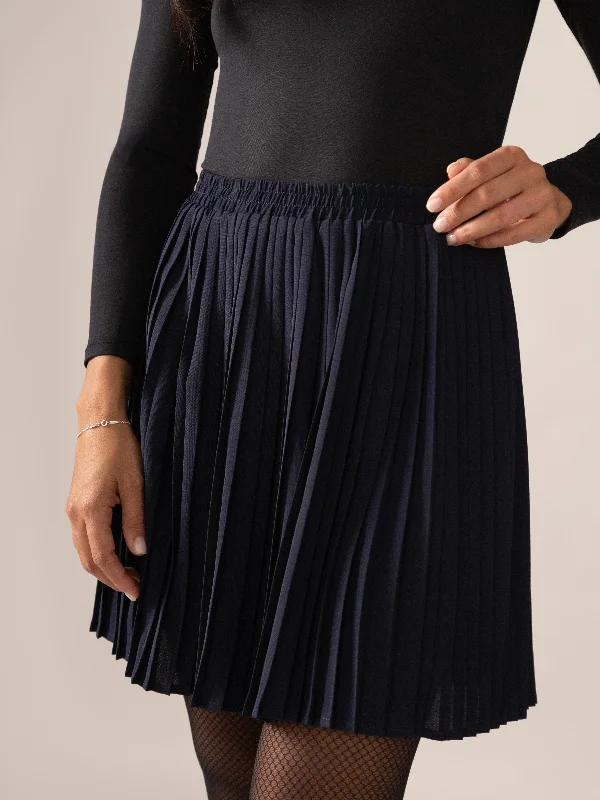 Hazel Pleated OTK Skirt in Midnight Blue