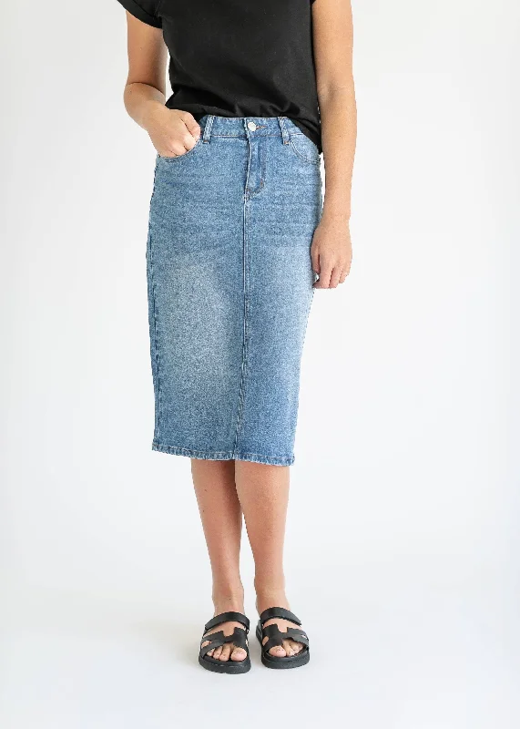 Remi Light Wash Denim Midi Skirt