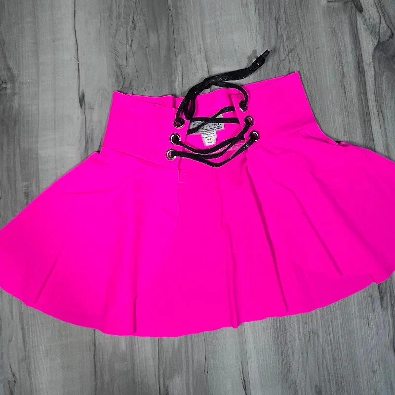 SALE - MEDIUM - Lace-Up Corset Skirt - Neon Pink Spandex