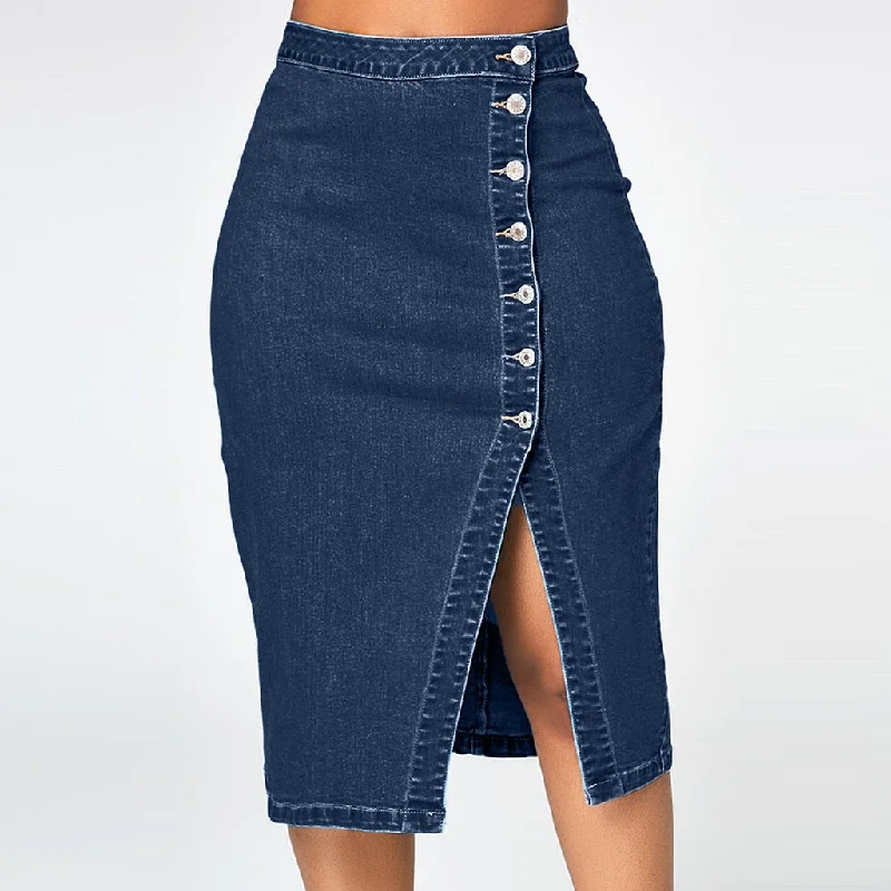 Skirts Womens Fashion Denim Pencil Skirt High Waisted Blow Knee Blue Jeans Skirts Solid Color Party beach skirt pleated Summer